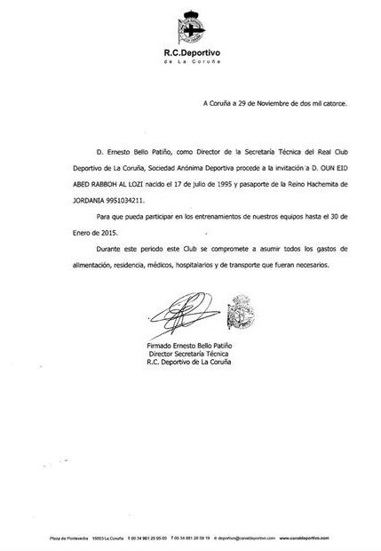 وثيقة صادرة من النادي الإسباني للحصول على خدمات اللوزي 