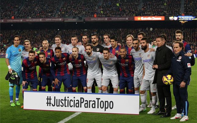 لاعبو برشلونة وأتلتيكو وصورة تذكارية في ملعب الكامب نو والعدالة من أجل توبو