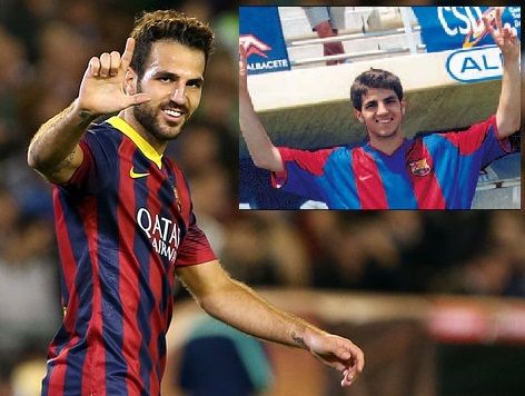 فابريجاس وهو ناشئ مع برشلونة وفي اللقطة الاخرى الموسم الماضي