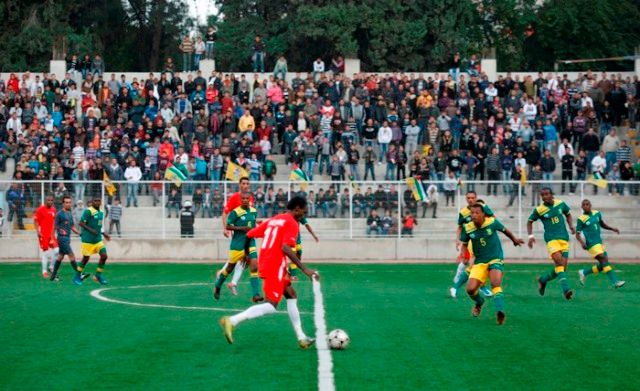 ​لقطة من اللقاء السابق بين جنوب افريقيا وفلسطين 