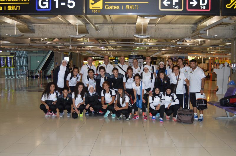 منتخب سيدات الأردن بعد وصوله لمينامار 