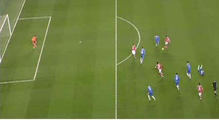 لقطة توضح كيف ان فان بيرسي كان متسلل لحظة لعب الكرة