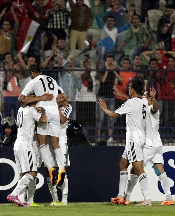 فرحة منتخب مصر بتسجيل احد الاهادف .. أرشيفية