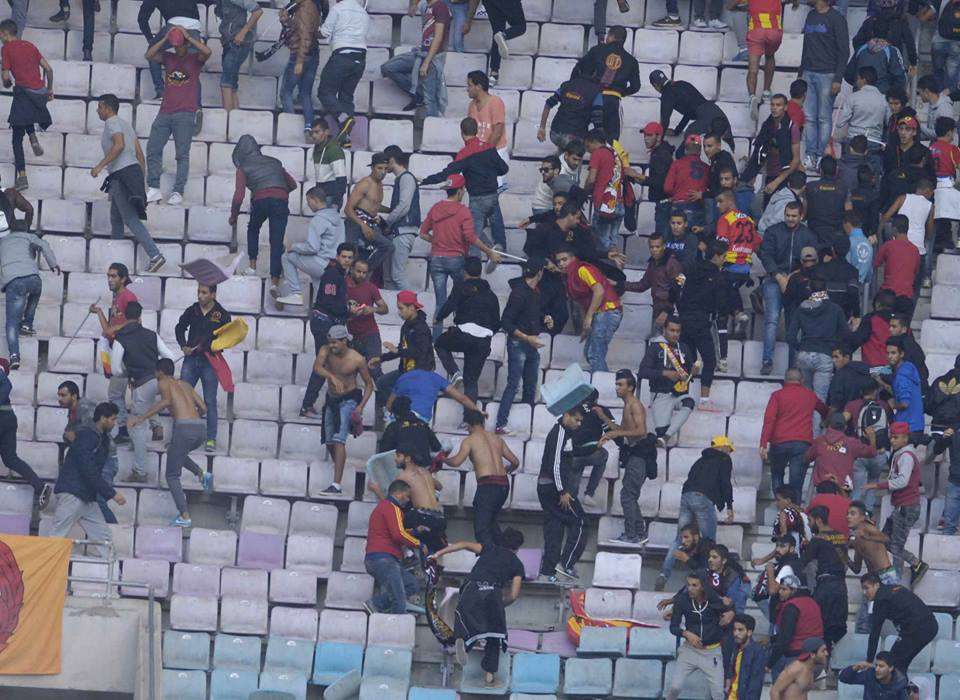 الاحداث التي جدت بملعب رادس بعد نهاية مباراة الترجي والملعب التونسي 