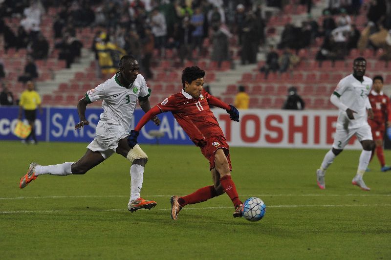 المهاجم بينيو عند تسجيله هدف التعادل بمرمى السعودية