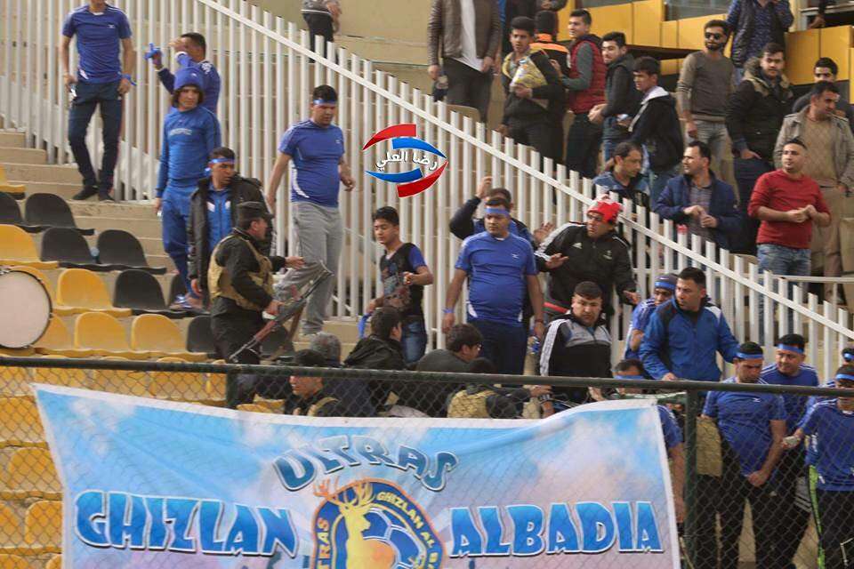 شغب الجمهور في مباراة اربيل والنجف