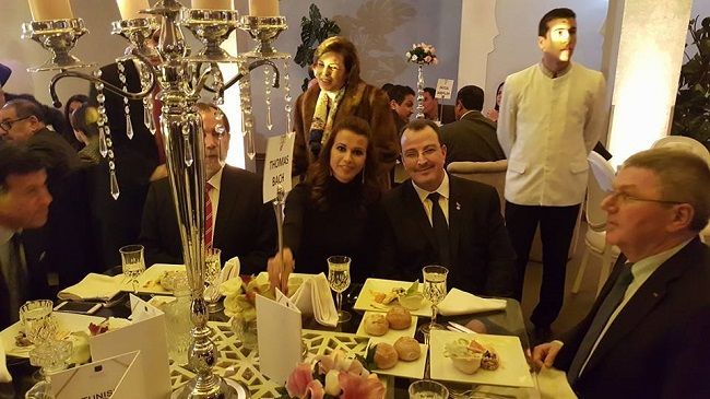 حبيبة الغريبي خلال الحفل الذي اقيم  12 آذار / مارس الجاري على شرف رئيس اللجنة الاولمبية الدولية توماس باخ لدى زيارته تونس
