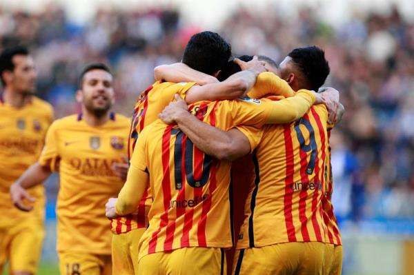 فرحة لاعبي برشلونة
