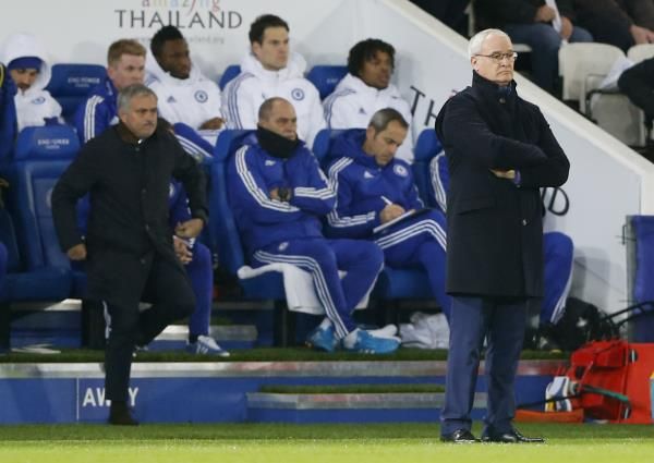 مورينيو و رانيري فى مباراة الذهاب بين ليستر و تشيلسي 