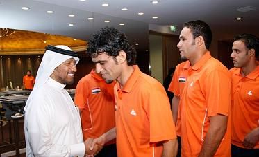 رئيس الأتحاد الأسيوي محمد بن همام في حفل توديع منتخب العراق