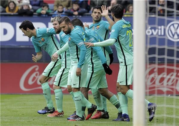 احتفال لاعبي برشلونة