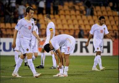 خيبة امل لاعبي منتخب بلجيكا بعد اقصائهم من كاس العالم المقبلة