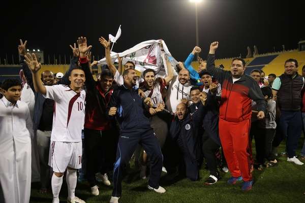 فرحة لاعبي المرخية بالتأهل لدوري نجوم قطر