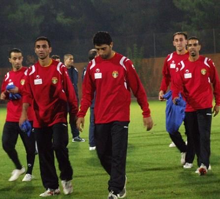 نجوم المنتخب الاردني اثناء التدريب المسائي اليوم الاحد