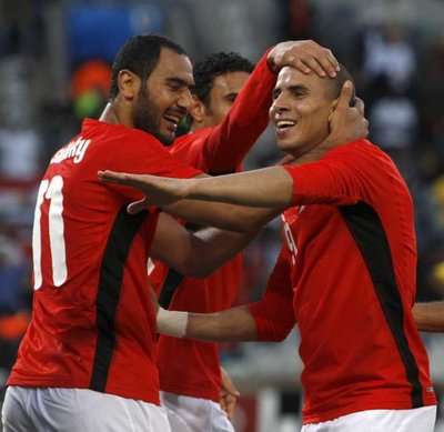 جانب من فرحة لاعبي منتخب مصر أمام البرازيل