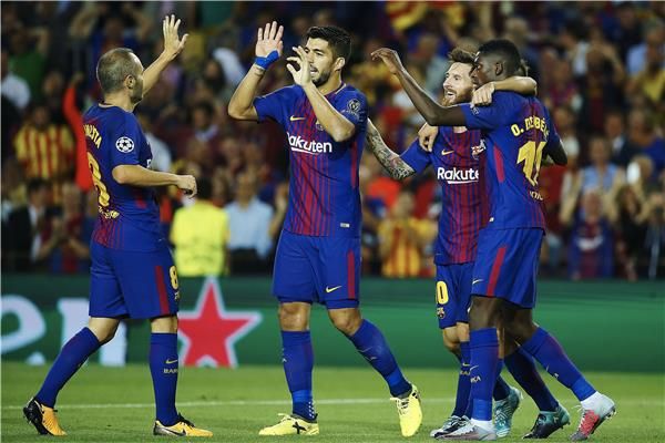 فرحة لاعبي برشلونة