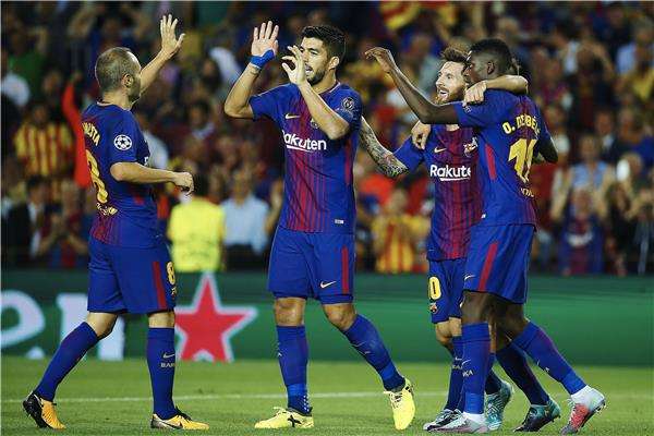 فرحة لاعبي برشلونة