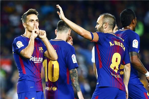 فرحة لاعبي برشلونة 