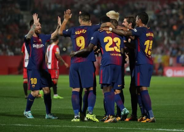برشلونة يحتفل بالهدف الأول في شباك جيرونا