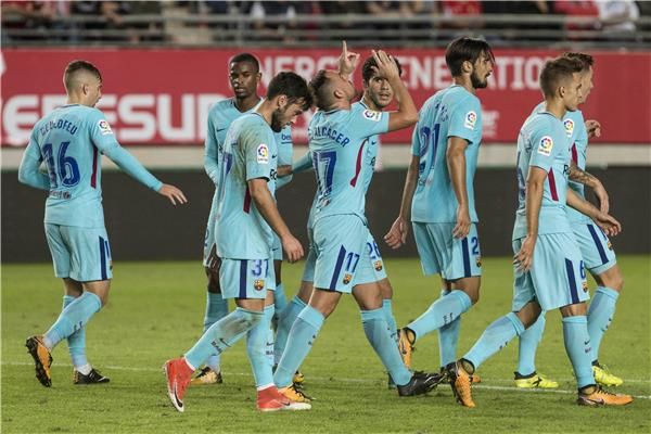 فرحة لاعبي برشلونة 