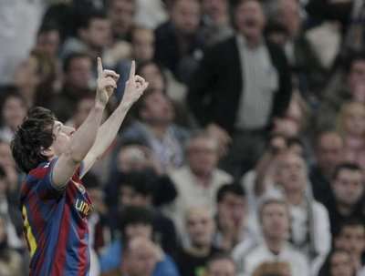 ميسي بعد تسجيله للهدف الاول