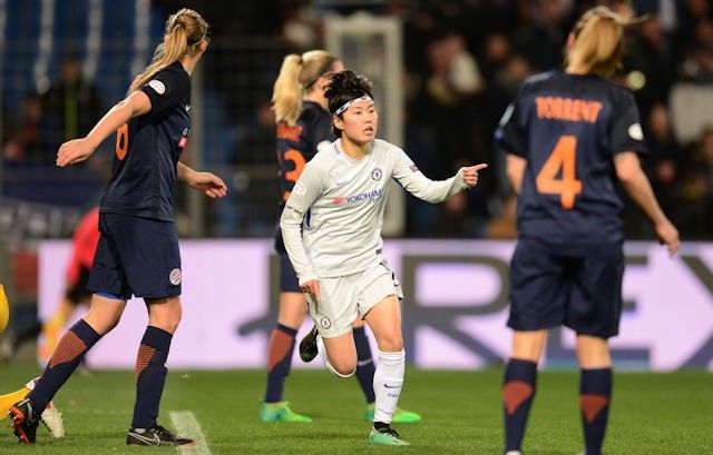 جي سو يون لاعبة تشيلسي تحتفل بهدفها في مونبلييه