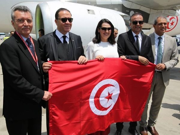 الشارني خلال توديعها منتخب تونس قبل السفر لروسيا 