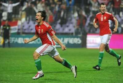 فرحة جيرجلي رودولف بالهدف الاول للمجر