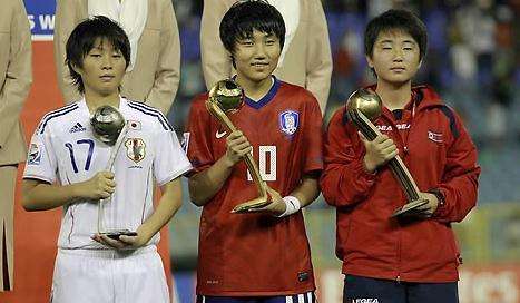 يو مين جي ( وسط ) أحتلت المركز الأول في جائزة أفضل لاعبة بكأس العالم