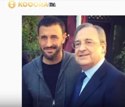 الفنان العراقي كاظم الساهر مع فلورنتينو بيريز رئيس ريال مدريد