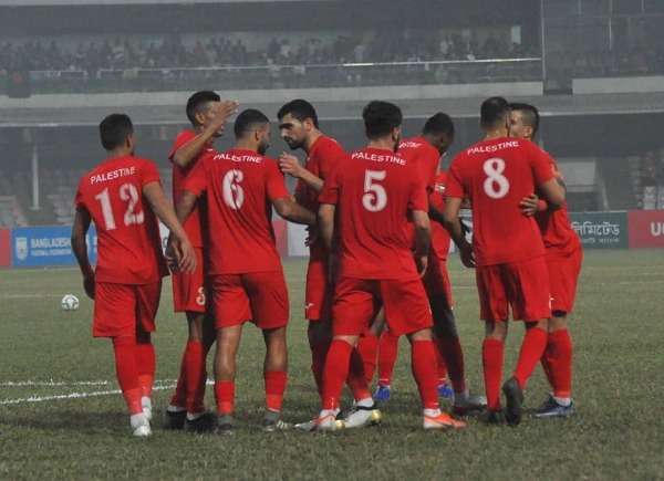 فرحة لاعبي منتخب فلسطين