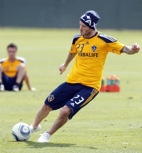 بيكهام في تدريبات يوم أمس مع فريقه الأمريكي لوس انجليس جالاكسي