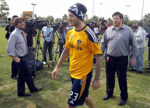 بيكهام في تدريبات يوم أمس مع فريقه الأمريكي لوس انجليس جالاكسي